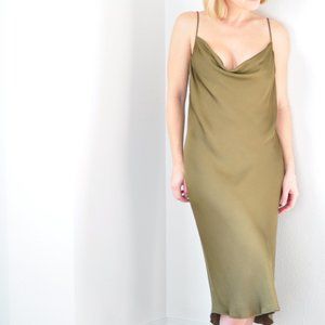 Frame Cowlneck Olive Green Slip Dress